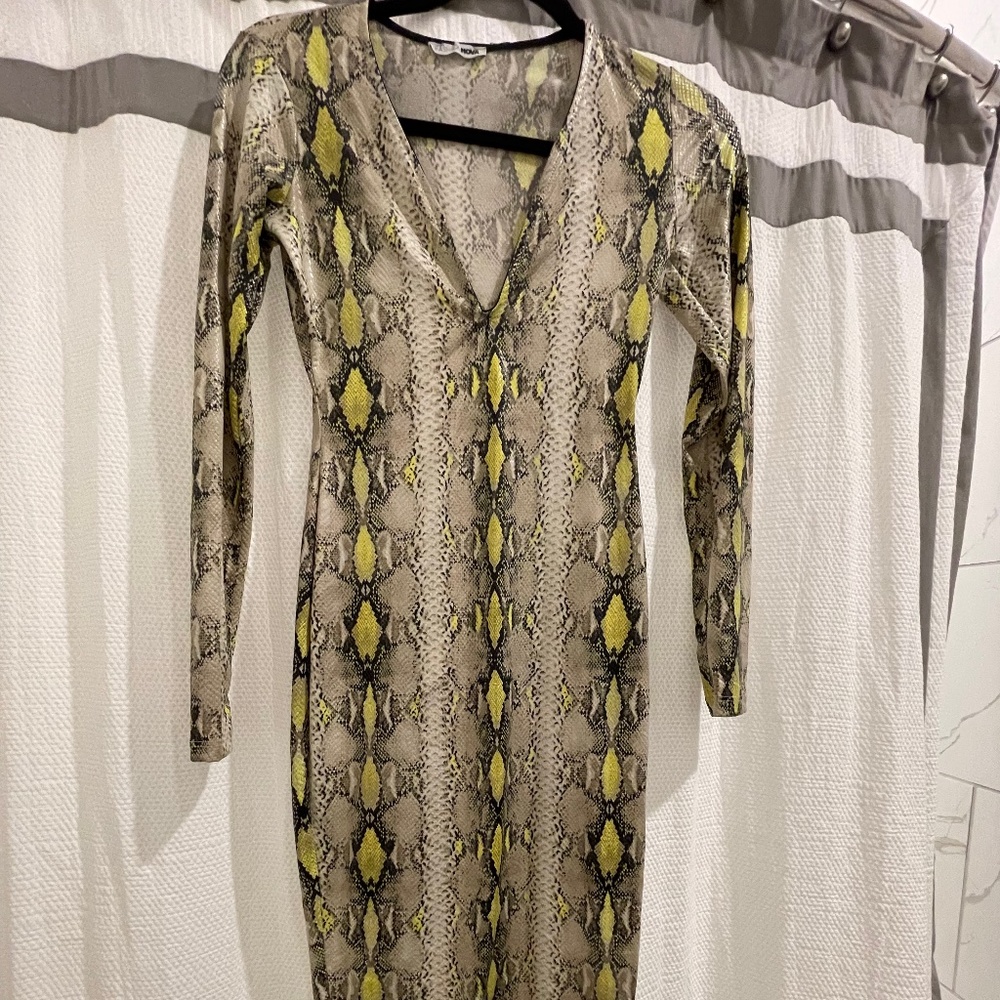 Sliter Through Snake Midi Dress- /Neon Yellow Fashion Nova